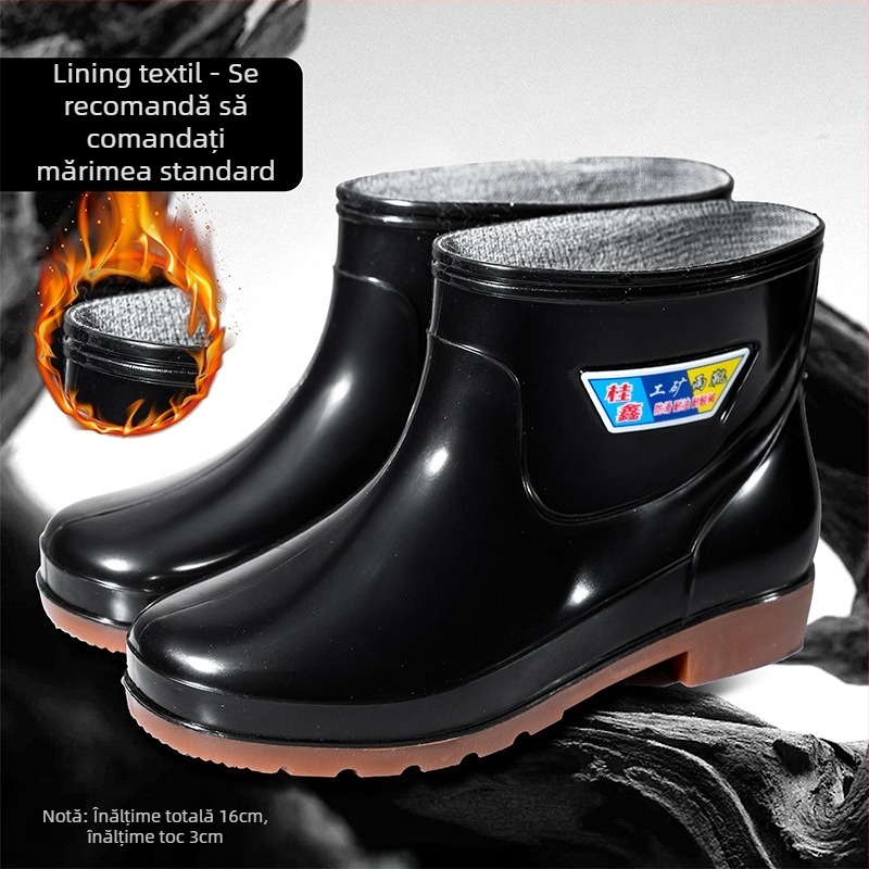 Guixin cizme de ploaie pentru bărbați, impermeabile, căptușite cu fleece, antiderapante, rezistente la uzură, talpă din plastic, design cu gleznă joasă