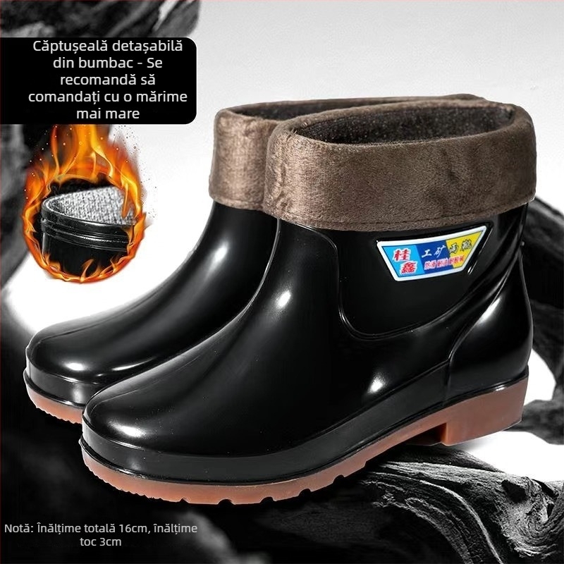 Guixin cizme de ploaie pentru bărbați, impermeabile, căptușite cu fleece, antiderapante, rezistente la uzură, talpă din plastic, design cu gleznă joasă
