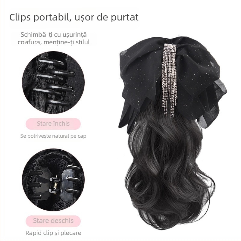 Perucă coadă cu clips Bow Tassel Ponytail – păr din sârmă rezistentă la temperatură, Lois brand, mecanism de fabricație