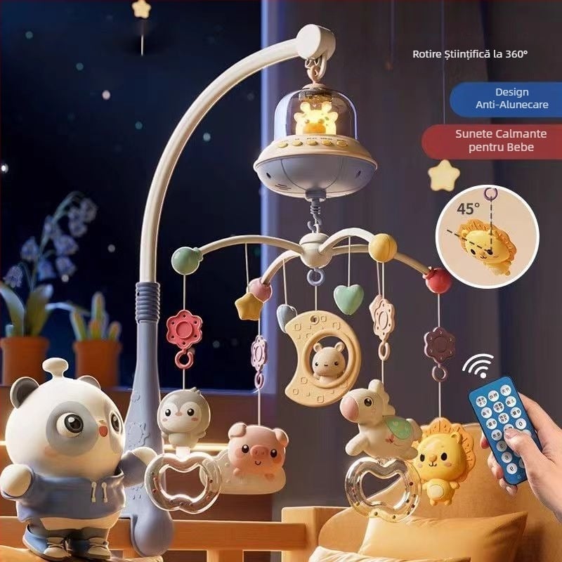 Jucărie muzicală rotativă pentru pătuț, cu posibilitate de agățare — ajutor liniștitor pentru somn, stimulare vizuală, dezvoltare auditivă; Brand: Ybr/Youbein; Vârstă: 0–3 ani; Material: plastic