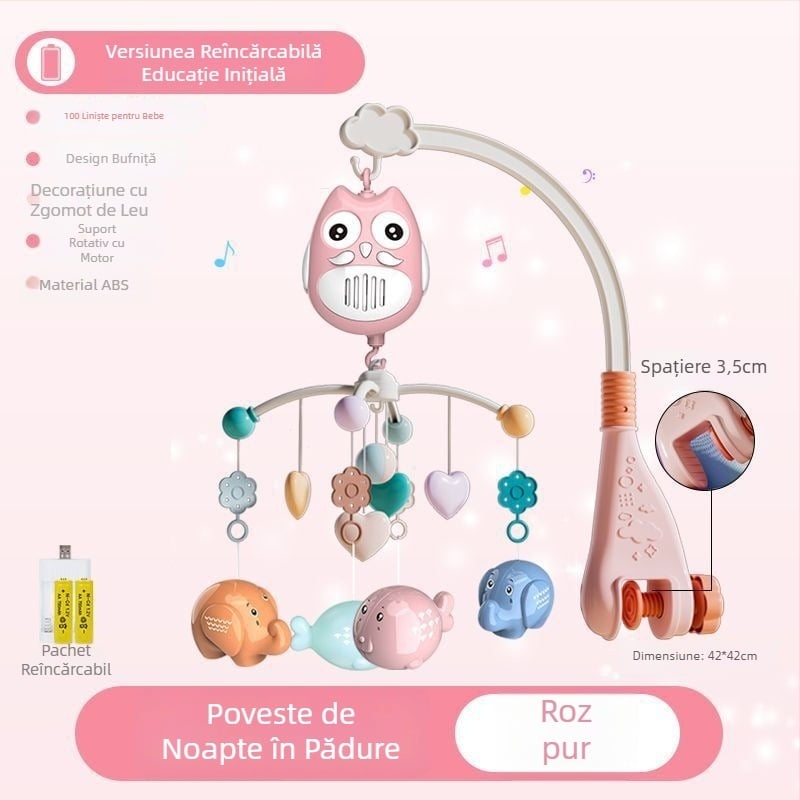 Jucărie muzicală rotativă pentru pătuț, cu posibilitate de agățare — ajutor liniștitor pentru somn, stimulare vizuală, dezvoltare auditivă; Brand: Ybr/Youbein; Vârstă: 0–3 ani; Material: plastic