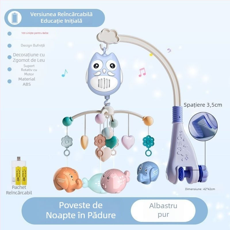 Jucărie muzicală rotativă pentru pătuț, cu posibilitate de agățare — ajutor liniștitor pentru somn, stimulare vizuală, dezvoltare auditivă; Brand: Ybr/Youbein; Vârstă: 0–3 ani; Material: plastic
