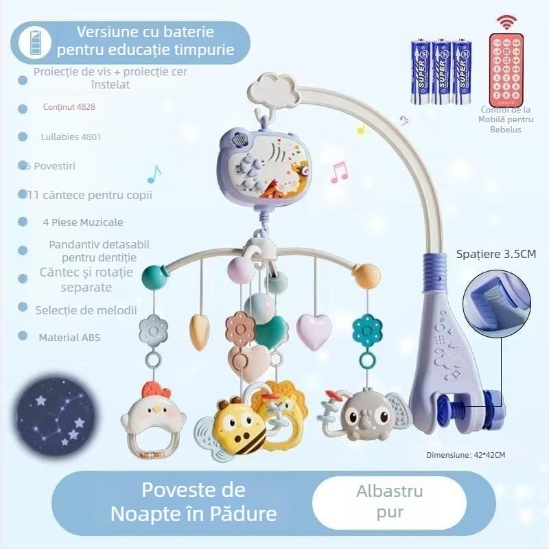 Jucărie muzicală rotativă pentru pătuț, cu posibilitate de agățare — ajutor liniștitor pentru somn, stimulare vizuală, dezvoltare auditivă; Brand: Ybr/Youbein; Vârstă: 0–3 ani; Material: plastic
