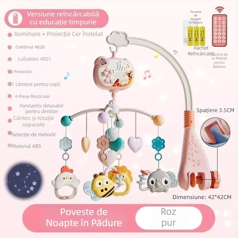 Jucărie muzicală rotativă pentru pătuț, cu posibilitate de agățare — ajutor liniștitor pentru somn, stimulare vizuală, dezvoltare auditivă; Brand: Ybr/Youbein; Vârstă: 0–3 ani; Material: plastic