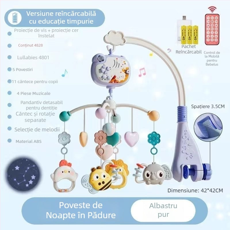 Jucărie muzicală rotativă pentru pătuț, cu posibilitate de agățare — ajutor liniștitor pentru somn, stimulare vizuală, dezvoltare auditivă; Brand: Ybr/Youbein; Vârstă: 0–3 ani; Material: plastic