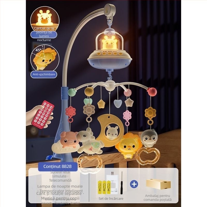 Jucărie muzicală rotativă pentru pătuț, cu posibilitate de agățare — ajutor liniștitor pentru somn, stimulare vizuală, dezvoltare auditivă; Brand: Ybr/Youbein; Vârstă: 0–3 ani; Material: plastic