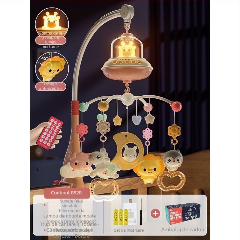 Jucărie muzicală rotativă pentru pătuț, cu posibilitate de agățare — ajutor liniștitor pentru somn, stimulare vizuală, dezvoltare auditivă; Brand: Ybr/Youbein; Vârstă: 0–3 ani; Material: plastic