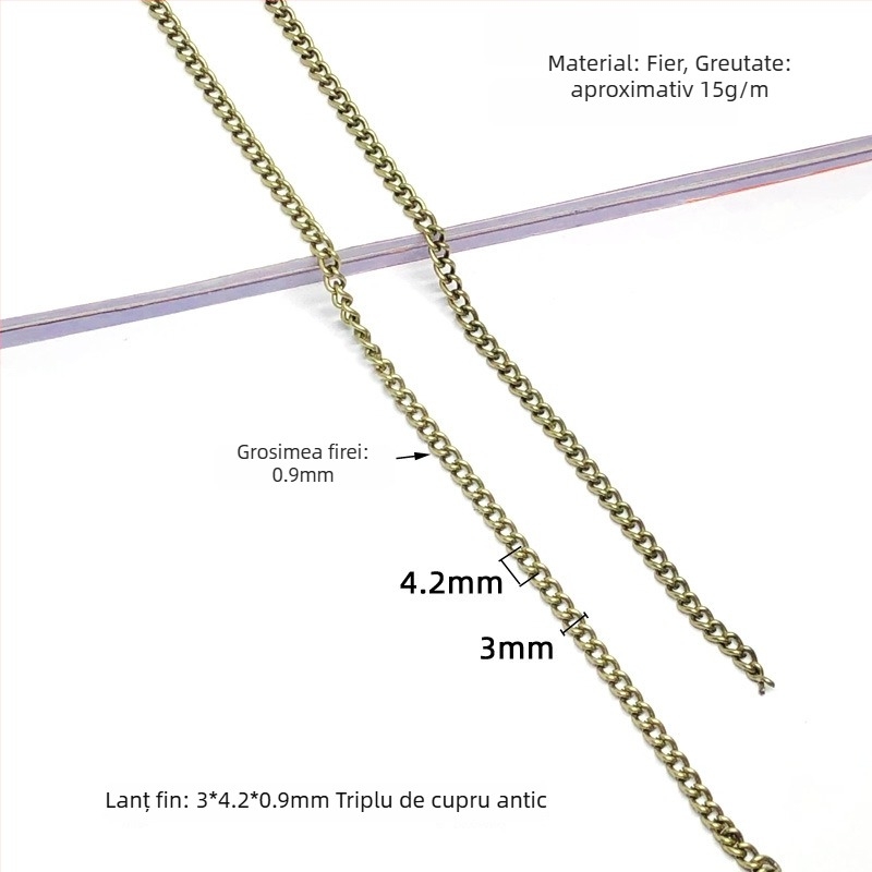 Lanț pentru accesorii vestimentare, fier, placare electroplată