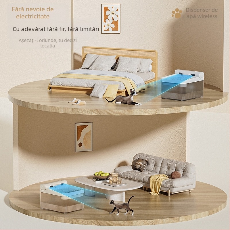 Dispenser de apă fără fir pentru animale de companie - circulație automată, capacitate mare, detașabil, model YSJ1008, potrivit pentru pisici