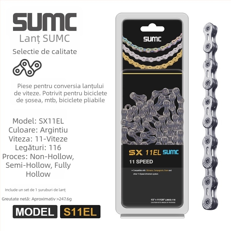 Lanț de bicicletă — 8-13 viteze, serie completă, oțel cu carbon înalt, Pitch: 0