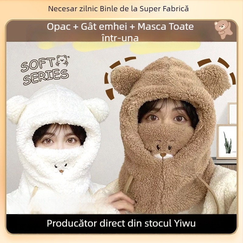 Set pălărie și fular din bumbac pentru iarnă, unisex adulți, Iarna 2024