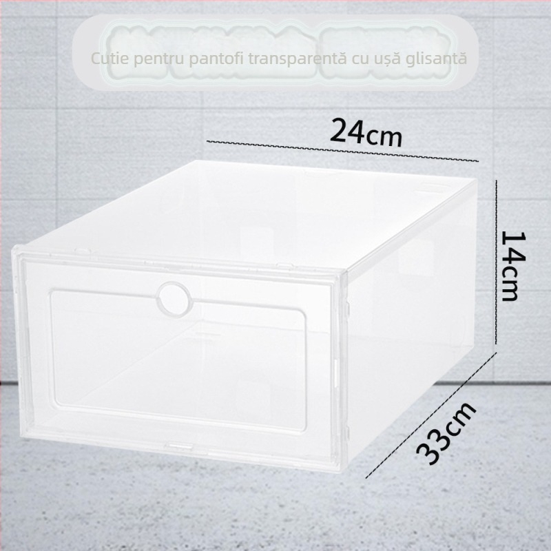 Cutie transparentă din plastic pentru pantofi cu sertar – pliabilă, acoperită, anti-praf, capacitate 18 L, plastic PP