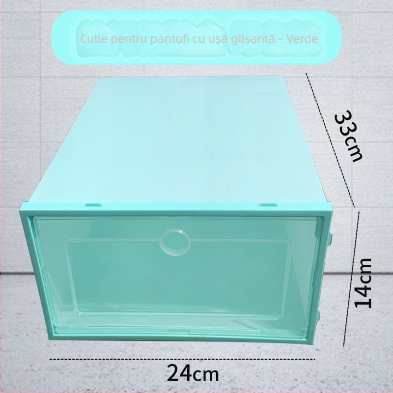 Cutie transparentă din plastic pentru pantofi cu sertar – pliabilă, acoperită, anti-praf, capacitate 18 L, plastic PP