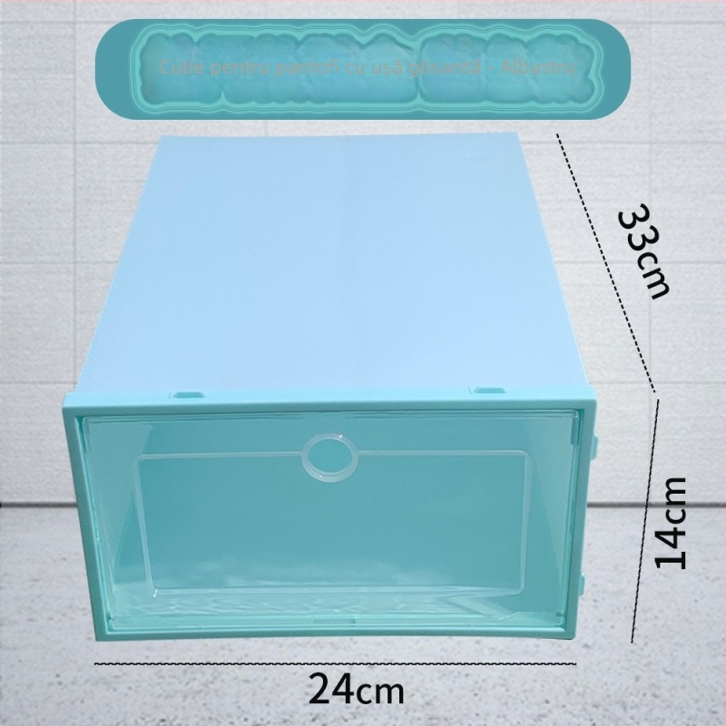 Cutie transparentă din plastic pentru pantofi cu sertar – pliabilă, acoperită, anti-praf, capacitate 18 L, plastic PP