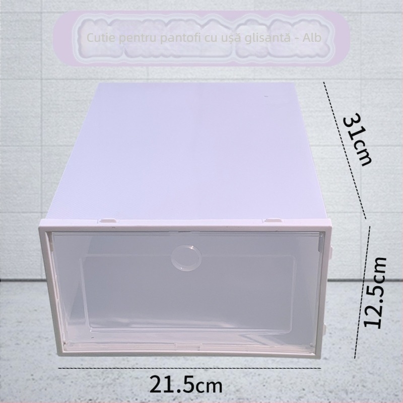 Cutie transparentă din plastic pentru pantofi cu sertar – pliabilă, acoperită, anti-praf, capacitate 18 L, plastic PP