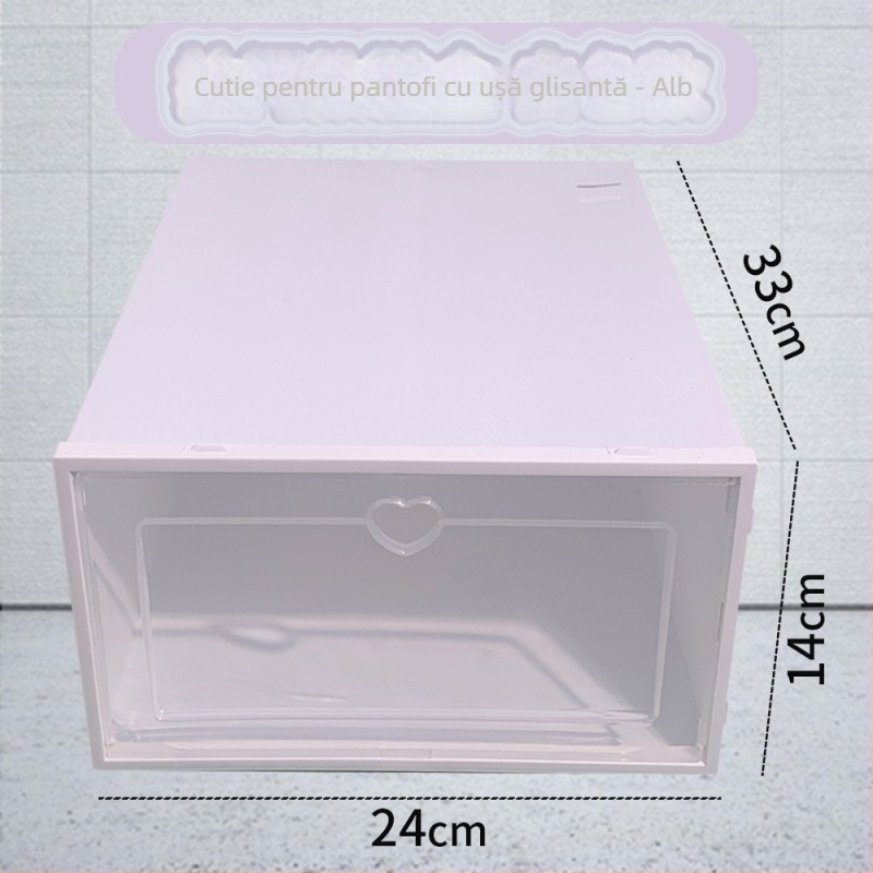 Cutie transparentă din plastic pentru pantofi cu sertar – pliabilă, acoperită, anti-praf, capacitate 18 L, plastic PP
