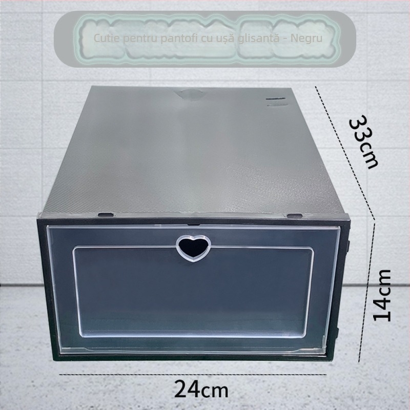 Cutie transparentă din plastic pentru pantofi cu sertar – pliabilă, acoperită, anti-praf, capacitate 18 L, plastic PP
