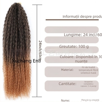 Perucă cu păr croșetat brazilian braids, bucle lungi, fibre rezistente la temperaturi înalte, mecanism de fabricație