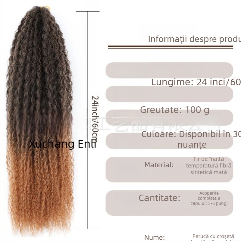 Perucă cu păr croșetat brazilian braids, bucle lungi, fibre rezistente la temperaturi înalte, mecanism de fabricație