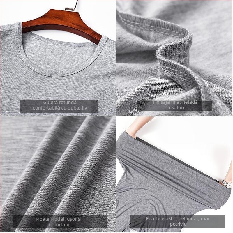Tricou bărbătesc din modal, guler rotund, mâneci scurte — stil minimalist, 161-180 g/m², pentru întreaga sezon