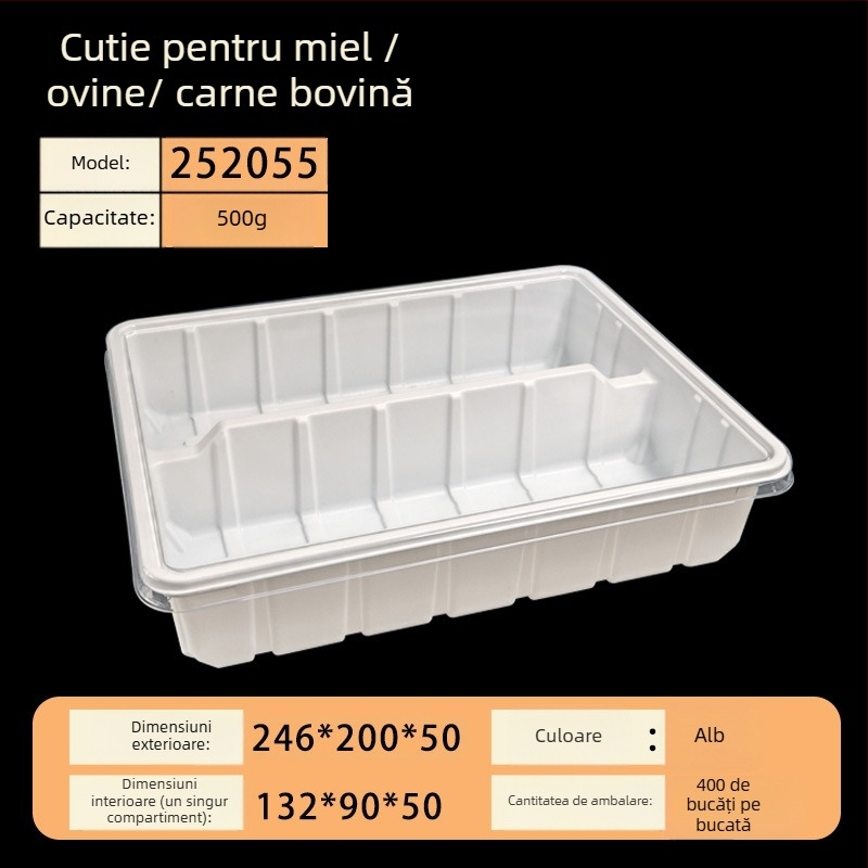 Cutie de ambalare carne congelată cu capac – PET, grosime pereți 0,1 mm, model Meat Box, brand Box Horse