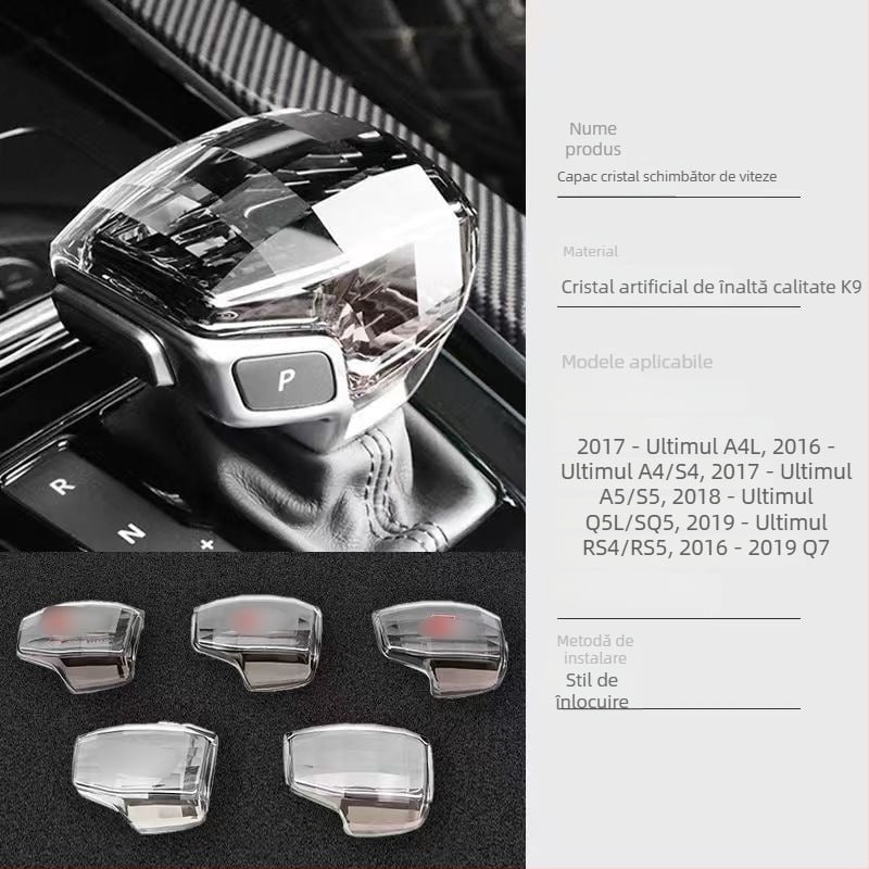 Buton de schimbător de viteze din cristal pentru A4L/A5/A6L/A7L/Q5L/Q7/A8L, cu sigla celor patru inele
