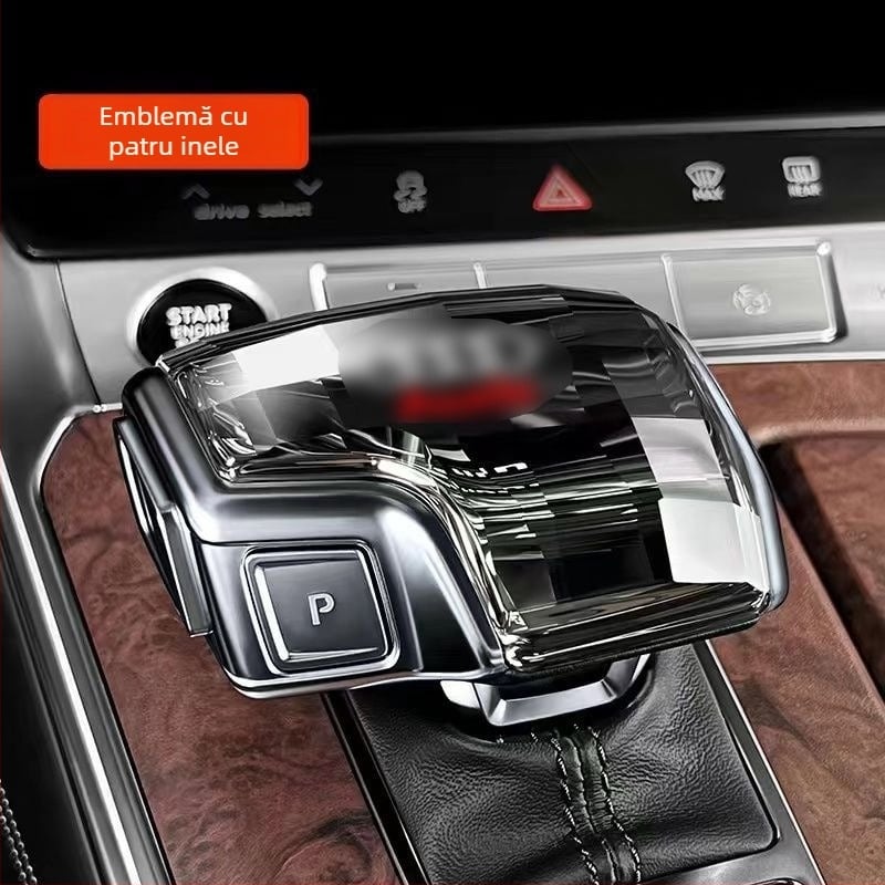 Buton de schimbător de viteze din cristal pentru A4L/A5/A6L/A7L/Q5L/Q7/A8L, cu sigla celor patru inele
