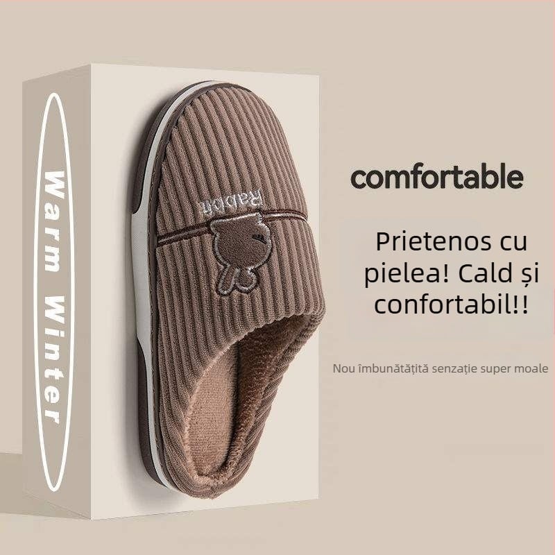 Papuci de iarnă pentru bărbați, stil minimalist, talpă TPR, partea superioară Corduroy, căptuți cu fleece pentru căldură