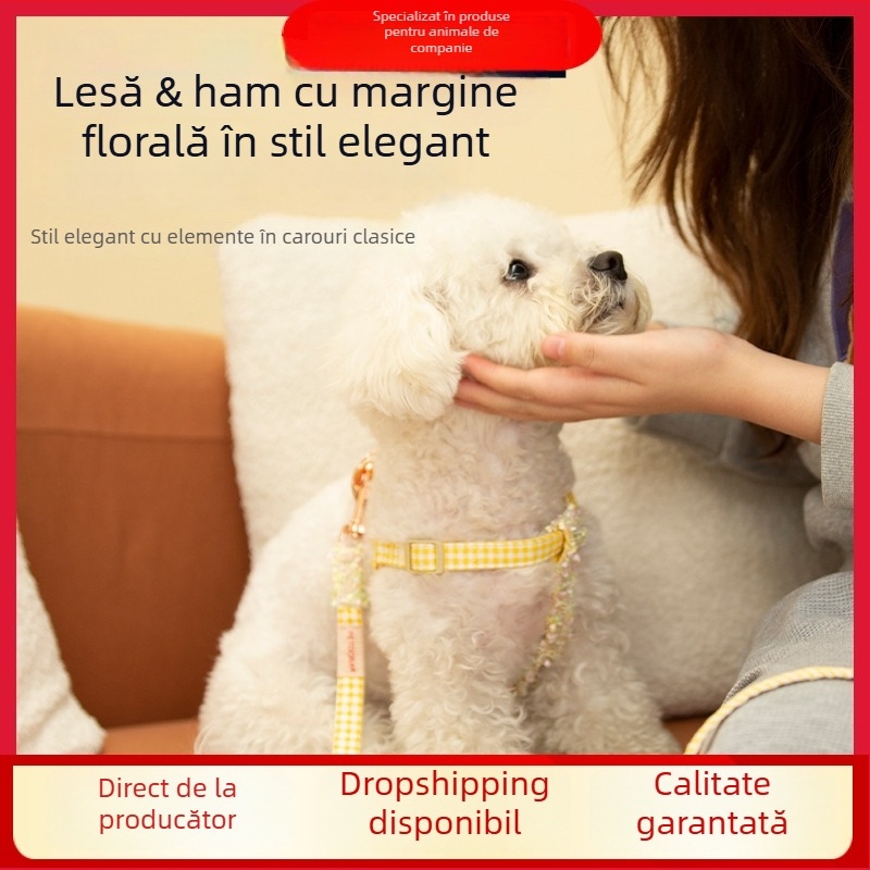 PETDORA Set Lesă și ham pentru animale, model dantelă pătrată, material textil, lungime fixă