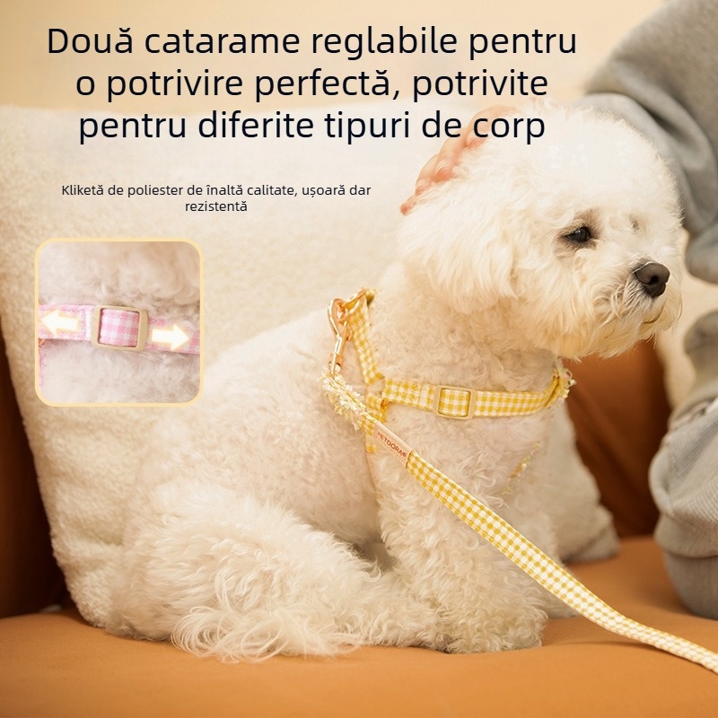 PETDORA Set Lesă și ham pentru animale, model dantelă pătrată, material textil, lungime fixă