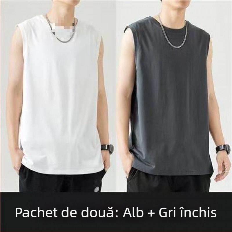 Vesta fără mâneci din bumbac, croială lejeră, imprimare cu logo, 96% bumbac