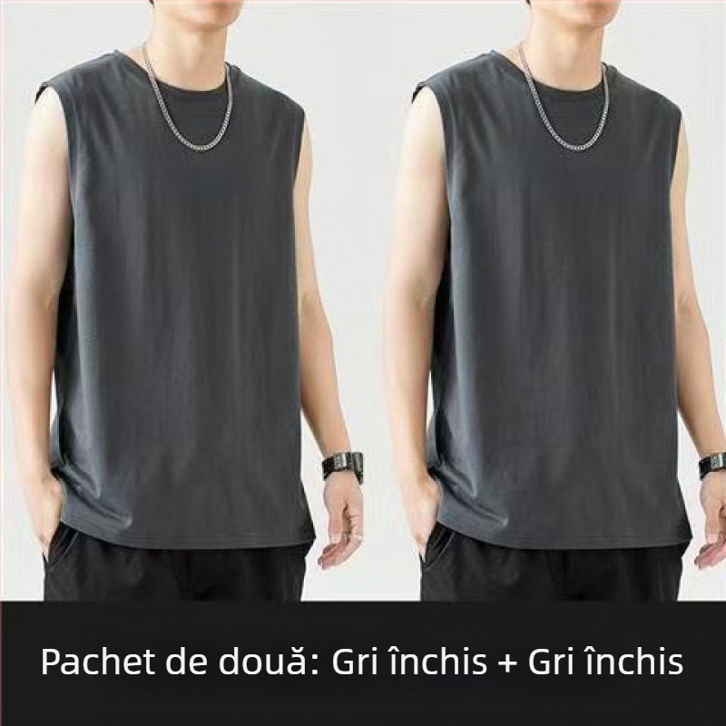 Vesta fără mâneci din bumbac, croială lejeră, imprimare cu logo, 96% bumbac