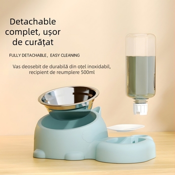 Vas dublu pentru animale de companie cu alimentator de apă automat pentru pisici și câini, corp separat, greutate 1 kg, nedetașabil, fără suport pentru aplicații