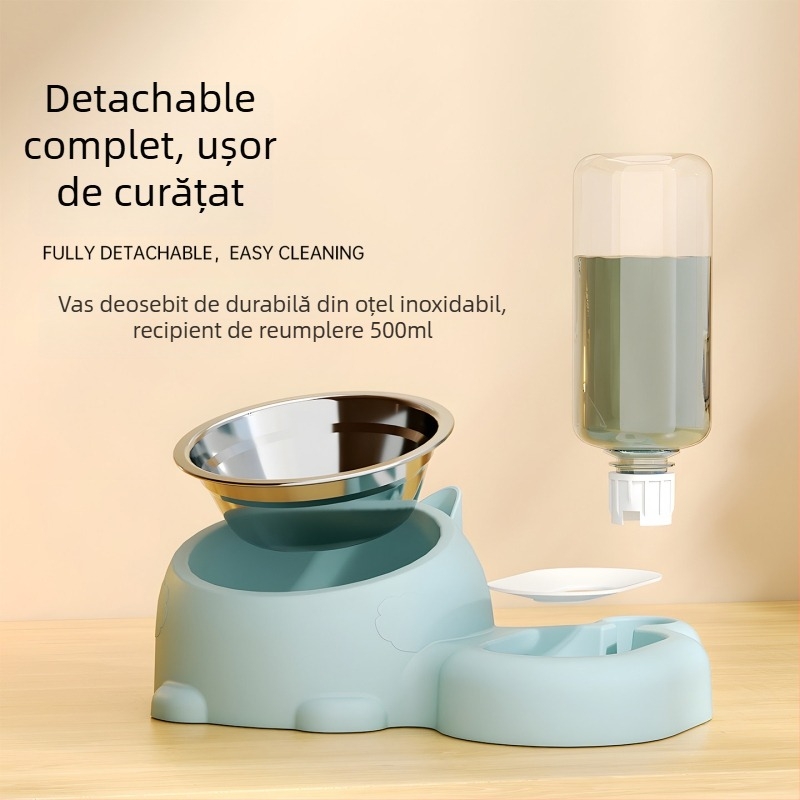 Vas dublu pentru animale de companie cu alimentator de apă automat pentru pisici și câini, corp separat, greutate 1 kg, nedetașabil, fără suport pentru aplicații
