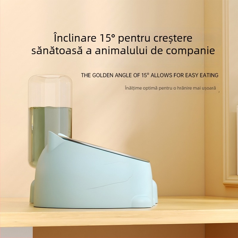 Vas dublu pentru animale de companie cu alimentator de apă automat pentru pisici și câini, corp separat, greutate 1 kg, nedetașabil, fără suport pentru aplicații