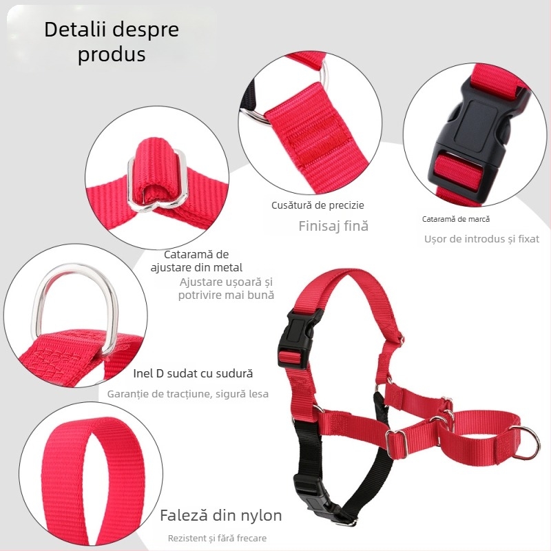 Ham de câine din nylon, stil vestă, cu centură antișoc și curea frontală ne-retragibilă (Nylon; Anti-Shock; Curea frontală ne-retragibilă; Brand: Cool Rui)