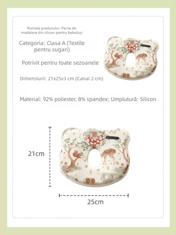 Buffie Bear Pernă pentru bebeluți 0–6 luni, absorbantă la transpirație și respirabilă, anti-plagiocefalie, pernă modelatoare din silicon