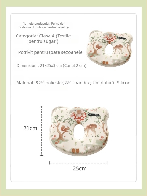 Buffie Bear Pernă pentru bebeluți 0–6 luni, absorbantă la transpirație și respirabilă, anti-plagiocefalie, pernă modelatoare din silicon