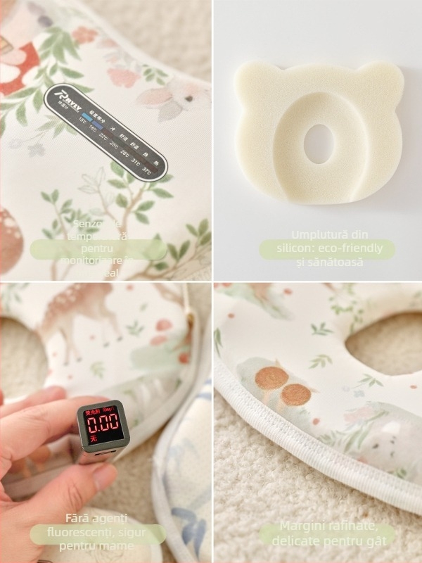 Buffie Bear Pernă pentru bebeluți 0–6 luni, absorbantă la transpirație și respirabilă, anti-plagiocefalie, pernă modelatoare din silicon