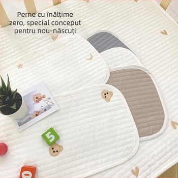 Pernă pentru cap plat nou-născuți, stil coreean, 100% bumbac, umplutură Kapok, formă dreptunghiulară, înălțime 1-5 cm