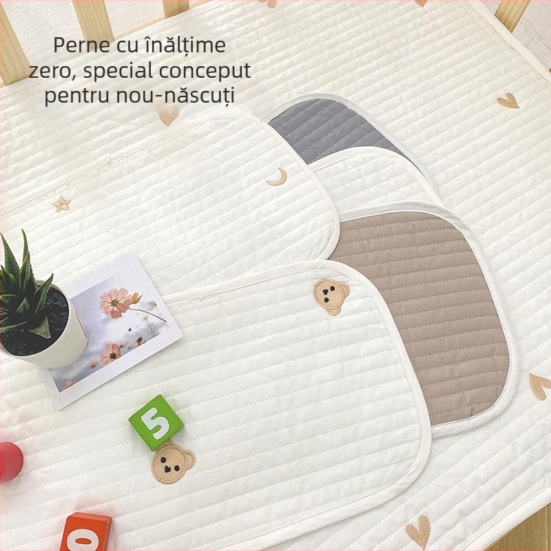 Pernă pentru cap plat nou-născuți, stil coreean, 100% bumbac, umplutură Kapok, formă dreptunghiulară, înălțime 1-5 cm