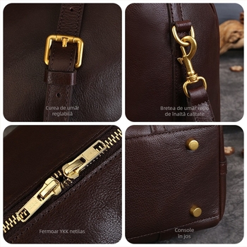 Geantă crossbody în stil stradal, din piele naturală top-grain, siluetă orizontală pătrată, închidere cu fermoar, buzunar intern pentru documente