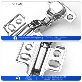 Balama pentru ușă de dulap cu amortizor hidraulic pentru deschidere silențioasă, corp din oțel laminat la rece, finisaj nichelat, pentru uși din lemn