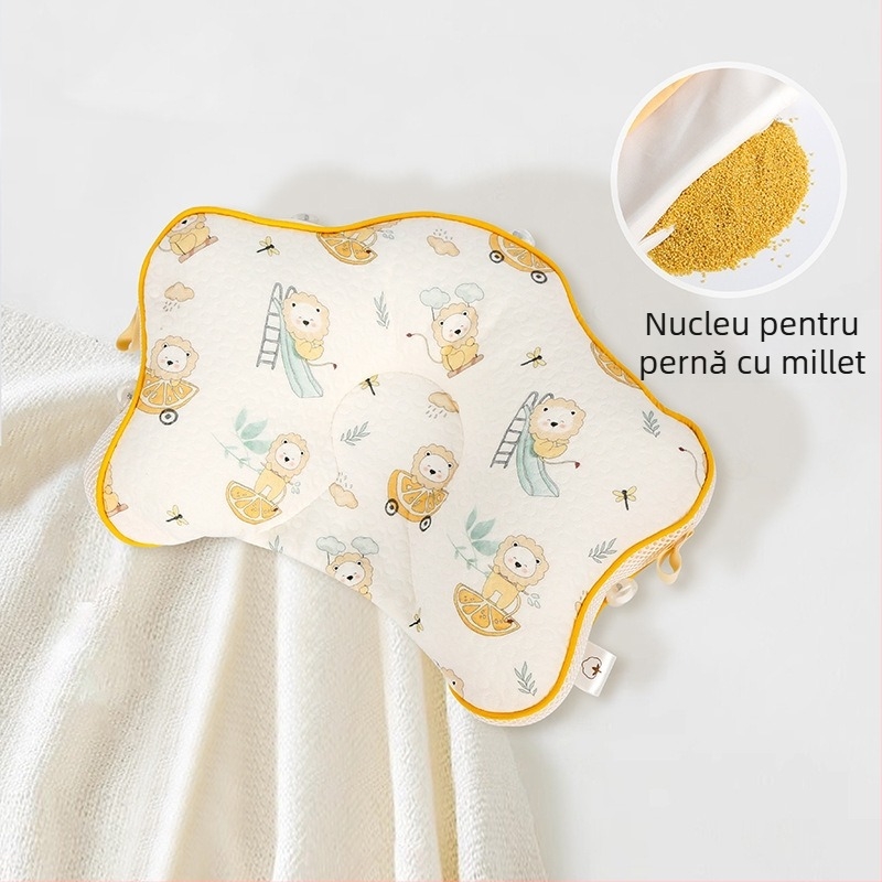 Perneță pentru bebeluși, în formă de stea de mare, nucleu din memory cotton, husă din fibre chimice, personalizare disponibilă; înălimea nucleului sub 5 cm; greutate sub 0,5 kg; potrivit pentru bebeluși.