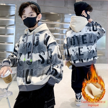 Hanorac cu glugă pentru copii, fleece, 100% poliester, stil casual, pentru copii 8+ ani, toamnă 2025