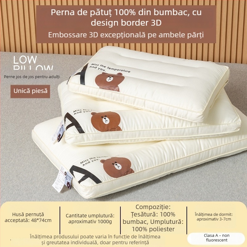 Pernă pentru copii — formă dreptunghiulară; umplutură din microfibră cu fibră antibacteriană; husă din 100% bumbac