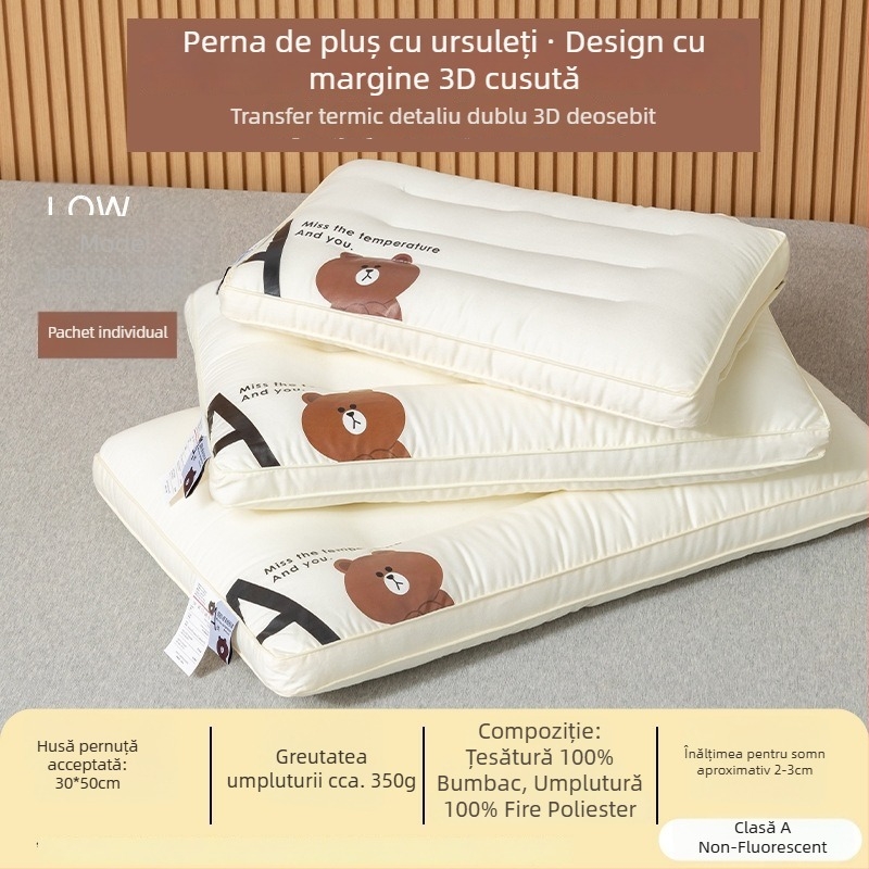 Pernă pentru copii — formă dreptunghiulară; umplutură din microfibră cu fibră antibacteriană; husă din 100% bumbac