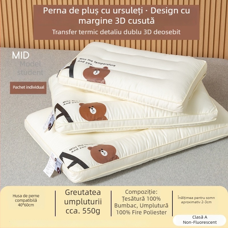 Pernă pentru copii — formă dreptunghiulară; umplutură din microfibră cu fibră antibacteriană; husă din 100% bumbac