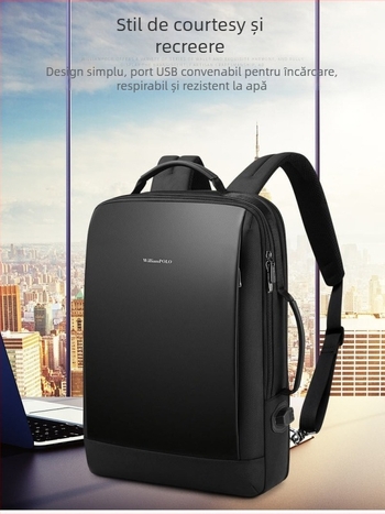 Rucsac pentru laptop WILLIAMPOLO pentru bărbați — călătorii de afaceri, piele sintetică, capacitate sub 20L, curea de umăr curbată, impermeabil
