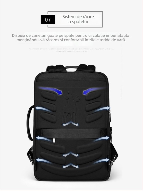 Rucsac pentru laptop WILLIAMPOLO pentru bărbați — călătorii de afaceri, piele sintetică, capacitate sub 20L, curea de umăr curbată, impermeabil